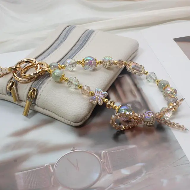 Alt view image 6 of 7 - Cute Beaded Phone Charms Wrist Strap,Gold Metal Scraf Purse Bag Charm Chain