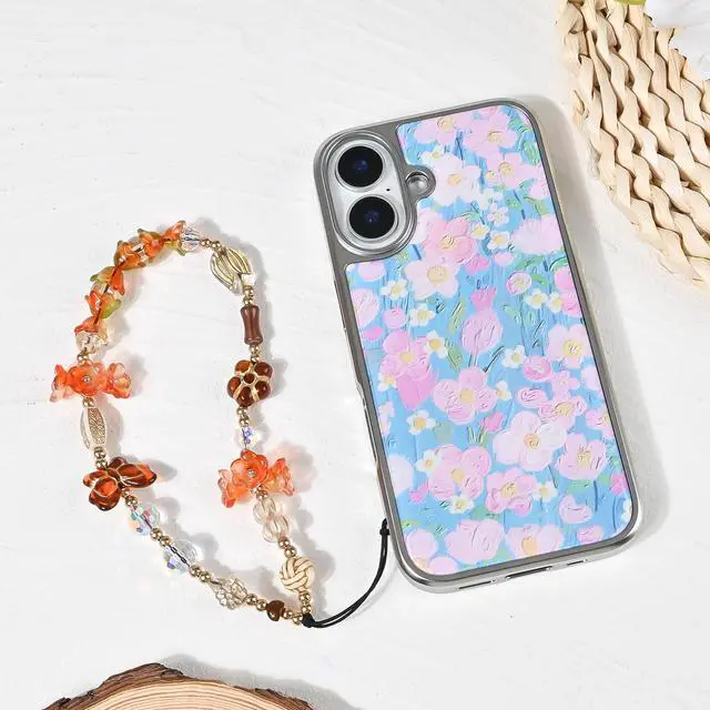 Alt view image 4 of 7 - Phone Beaded Strap Cute Vintage Butterfly Flowers Artistic Chain Aesthetic Universal Cell Phone Lanyard Wrist Strap Accessories for Bag Airpods Camera Pendants Decor-Orange