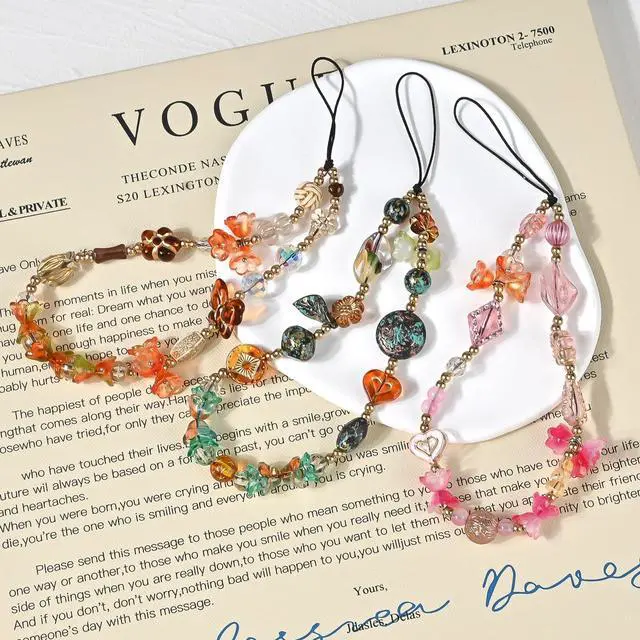 Alt view image 6 of 7 - Phone Beaded Strap Cute Vintage Butterfly Flowers Artistic Chain Aesthetic Universal Cell Phone Lanyard Wrist Strap Accessories for Bag Airpods Camera Pendants Decor-Orange