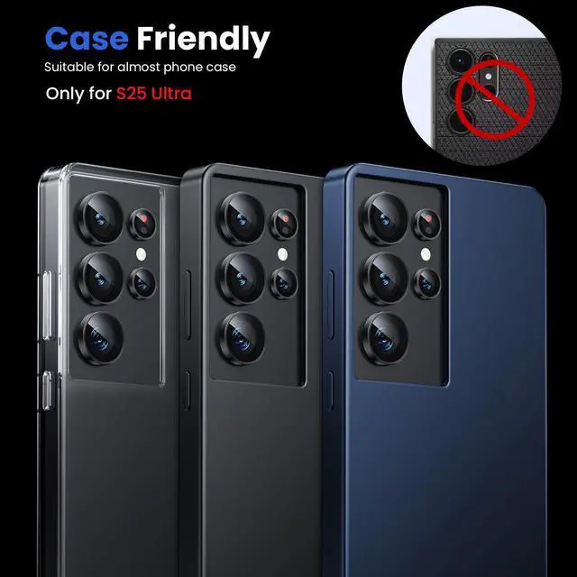 Alt view image 5 of 6 - for Samsung Galaxy S25 Ultra Camera Lens Protector - Ultra Thin Case Friendly, 9H Shatterproof Tempered Glass with Aluminum Metal Circle Camera Screen Protector Cover Accessories, Black