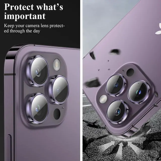 Alt view image 5 of 6 - Designed for iPhone 14 Pro Max Camera Lens Protector, for iPhone 14 Pro Camera Lens Protector, Individual Metal Anti Scratch HD Clear Case Friendly Tempered Glass Camera Cover, 1 Set (Purple)