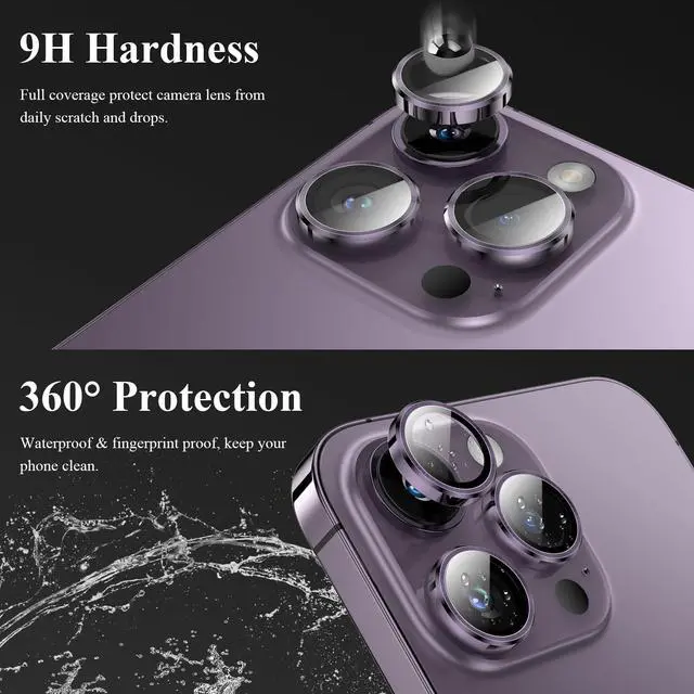 Alt view image 3 of 6 - Designed for iPhone 14 Pro Max Camera Lens Protector, for iPhone 14 Pro Camera Lens Protector, Individual Metal Anti Scratch HD Clear Case Friendly Tempered Glass Camera Cover, 1 Set (Purple)