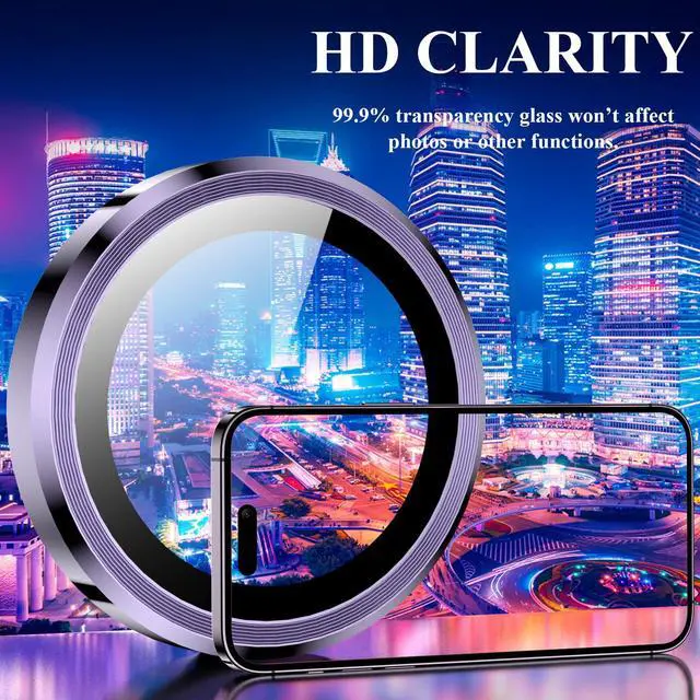 Alt view image 4 of 6 - Designed for iPhone 14 Pro Max Camera Lens Protector, for iPhone 14 Pro Camera Lens Protector, Individual Metal Anti Scratch HD Clear Case Friendly Tempered Glass Camera Cover, 1 Set (Purple)