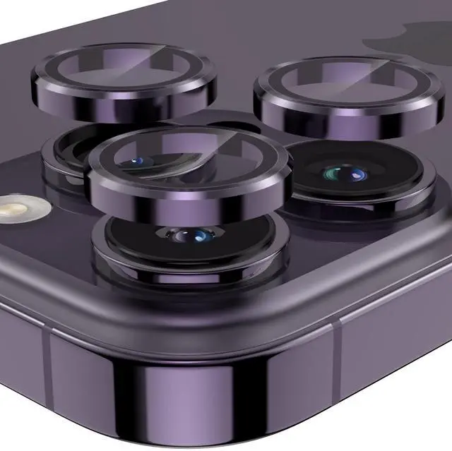 Main image of Designed for iPhone 14 Pro Max Camera Lens Protector, for iPhone 14 Pro Camera Lens Protector, Individual Metal Anti Scratch HD Clear Case Friendly Tempered Glass Camera Cover, 1 Set (Purple)