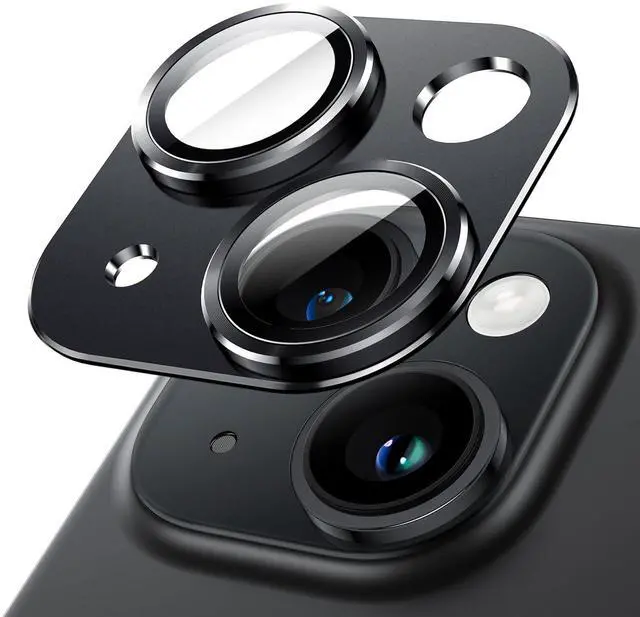 Main image of Camera Lens Protector for iPhone 15 6.1-Inch and iPhone 15 Plus 6.7-Inch, Full Coverage 9H Tempered Glass Ring Cover, Matte Metal Plate, Case Friendly, 1-Pack (Midnight)