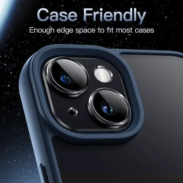 Alt view image 7 of 7 - Camera Lens Protector for iPhone 15 6.1-Inch and iPhone 15 Plus 6.7-Inch, Full Coverage 9H Tempered Glass Ring Cover, Matte Metal Plate, Case Friendly, 1-Pack (Midnight)