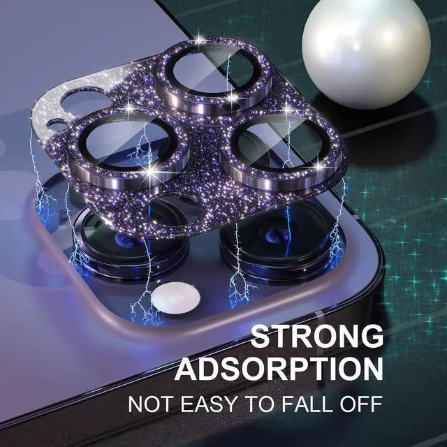 Alt view image 7 of 7 - for iPhone 14 Pro/iPhone 14 Pro Max Camera Lens Protector, Bling Camera Cover with 9H Tempered Glass Lens Screen Protector Metal Ring Decoration Accessories (Glitter-Purple)
