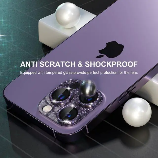 Alt view image 4 of 7 - for iPhone 14 Pro/iPhone 14 Pro Max Camera Lens Protector, Bling Camera Cover with 9H Tempered Glass Lens Screen Protector Metal Ring Decoration Accessories (Glitter-Purple)