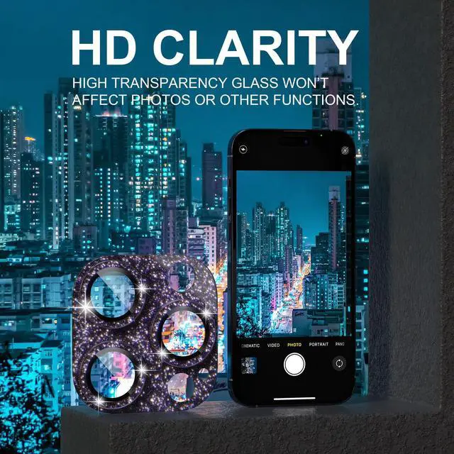 Alt view image 6 of 7 - for iPhone 14 Pro/iPhone 14 Pro Max Camera Lens Protector, Bling Camera Cover with 9H Tempered Glass Lens Screen Protector Metal Ring Decoration Accessories (Glitter-Purple)