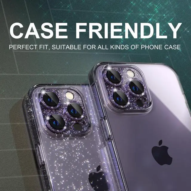 Alt view image 5 of 7 - for iPhone 14 Pro/iPhone 14 Pro Max Camera Lens Protector, Bling Camera Cover with 9H Tempered Glass Lens Screen Protector Metal Ring Decoration Accessories (Glitter-Purple)