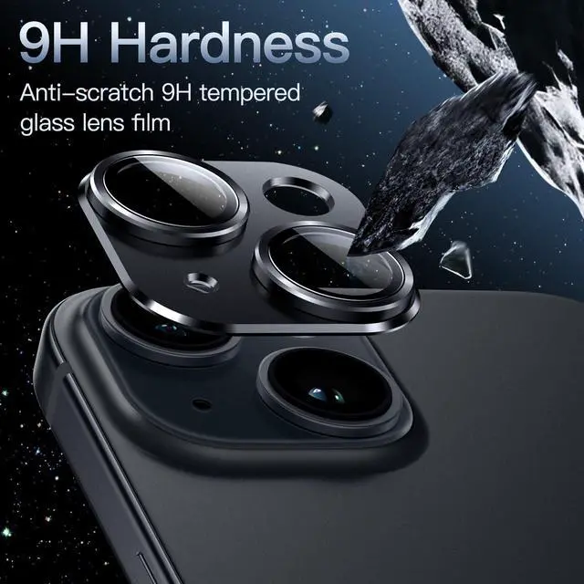 Alt view image 4 of 7 - Camera Lens Protector for iPhone 15 6.1-Inch and iPhone 15 Plus 6.7-Inch, Full Coverage 9H Tempered Glass Ring Cover, Matte Metal Plate, Case Friendly, 1-Pack (Midnight)
