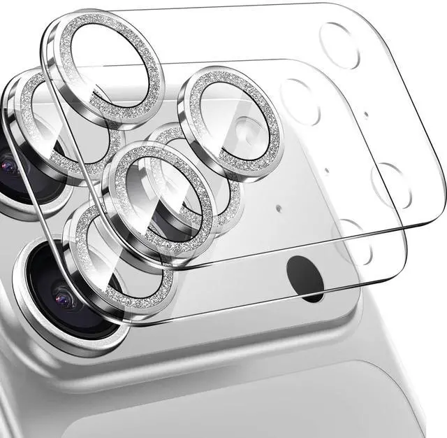 Main image of 2 Pack for iPhone 17 Pro Max Camera Lens Protector,Bling Tempered Glass 9 Hardness,Anti-Scratch High Definition Camera Screen Protector (Silver)