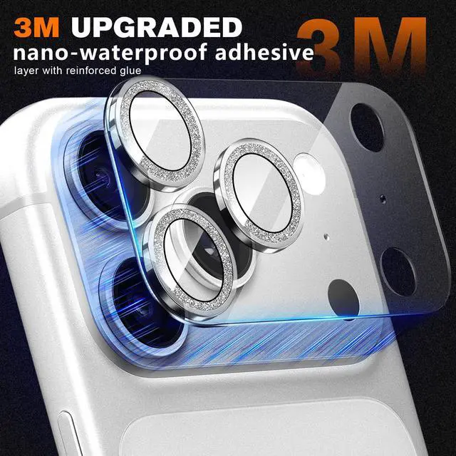 Alt view image 3 of 7 - 2 Pack for iPhone 17 Pro Max Camera Lens Protector,Bling Tempered Glass 9 Hardness,Anti-Scratch High Definition Camera Screen Protector (Silver)