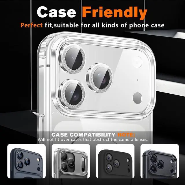 Alt view image 6 of 7 - 2 Pack for iPhone 17 Pro Max Camera Lens Protector,Bling Tempered Glass 9 Hardness,Anti-Scratch High Definition Camera Screen Protector (Silver)