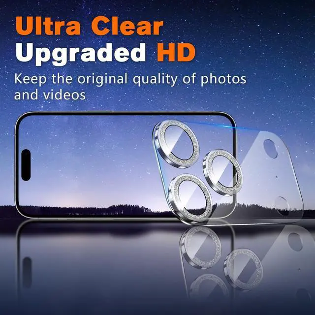 Alt view image 7 of 7 - 2 Pack for iPhone 17 Pro Max Camera Lens Protector,Bling Tempered Glass 9 Hardness,Anti-Scratch High Definition Camera Screen Protector (Silver)