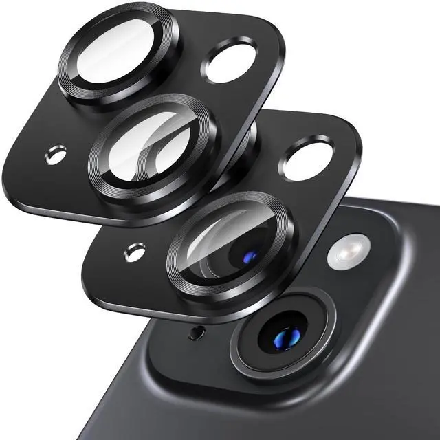 Main image of [2 Pack Camera Lens Protector for iPhone 14/14 Plus,9H Tempered Glass,Aviation Aluminum Plate Cover,Night Circle,No Bubble,HD Clarity,Case Friendly,Easy Installation-Black