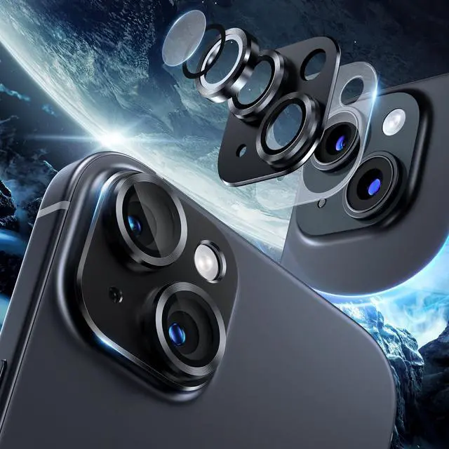 Alt view image 2 of 7 - [2 Pack Camera Lens Protector for iPhone 14/14 Plus,9H Tempered Glass,Aviation Aluminum Plate Cover,Night Circle,No Bubble,HD Clarity,Case Friendly,Easy Installation-Black