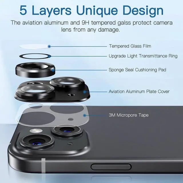 Alt view image 3 of 7 - [2 Pack Camera Lens Protector for iPhone 14/14 Plus,9H Tempered Glass,Aviation Aluminum Plate Cover,Night Circle,No Bubble,HD Clarity,Case Friendly,Easy Installation-Black