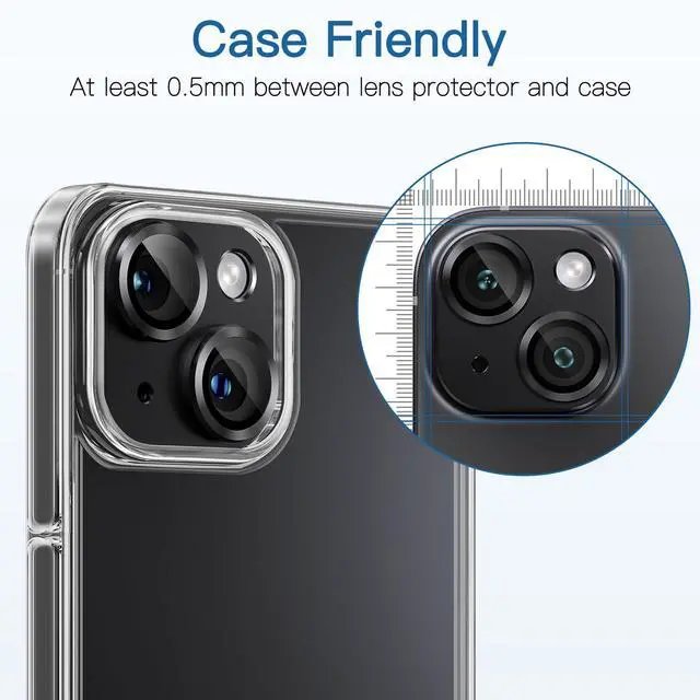 Alt view image 6 of 7 - [2 Pack Camera Lens Protector for iPhone 14/14 Plus,9H Tempered Glass,Aviation Aluminum Plate Cover,Night Circle,No Bubble,HD Clarity,Case Friendly,Easy Installation-Black