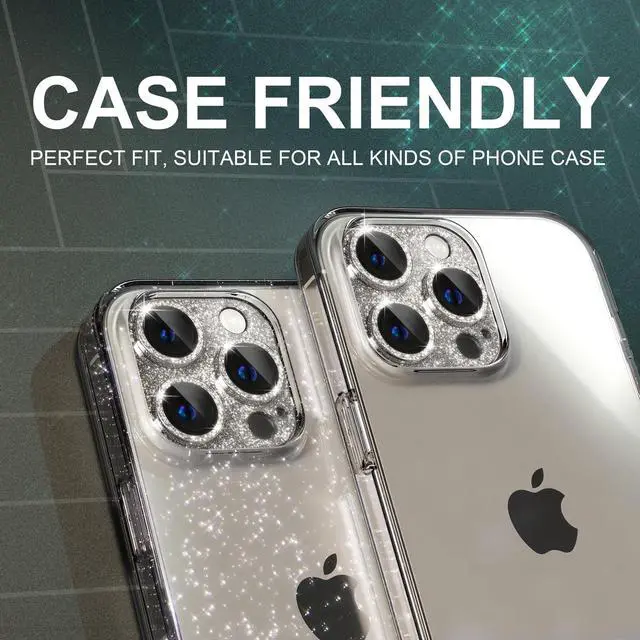 Alt view image 5 of 7 - Compatible for iPhone 15 Pro/iPhone 15 Pro Max Camera Lens Protector, Bling Camera Cover with 9H Tempered Glass Lens Screen Protector Metal Ring Decoration Accessories (Glitter-Titanium Natural)