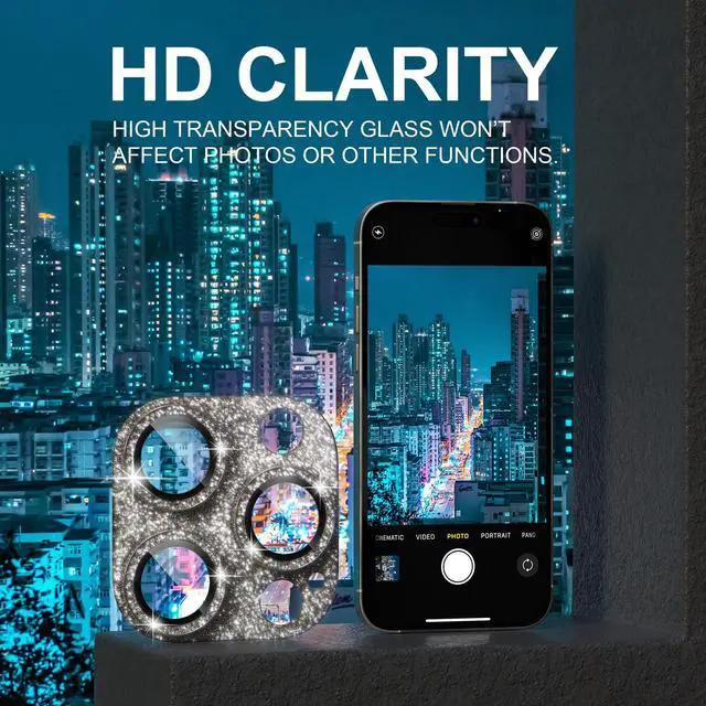 Alt view image 6 of 7 - Compatible for iPhone 15 Pro/iPhone 15 Pro Max Camera Lens Protector, Bling Camera Cover with 9H Tempered Glass Lens Screen Protector Metal Ring Decoration Accessories (Glitter-Titanium Natural)