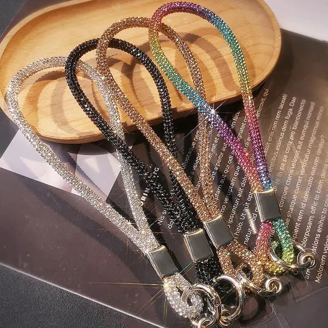 Alt view image 2 of 7 - 4pcs Luxury Diamond Phone Wrist Strap, Cell Phone Lanyards for Women, Short Phone Lanyard with Phone Tether Tab, Glitter Phone Strap Wrist Lanyard, Multicolor, Gold, Silver, Black