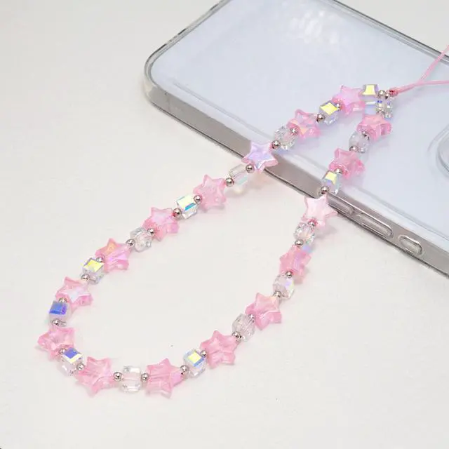 Alt view image 2 of 7 - Phone Charm Wrist Strap, Beaded Lanyard Wristlet Chain, Anti-Theft & Hands-Free Bracelet Strap for iPhone & More Cell Phone Cases (Pink Star)