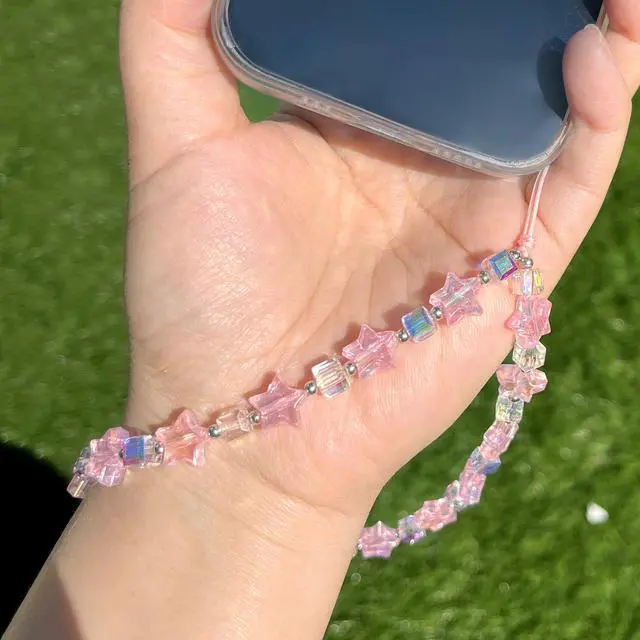 Alt view image 4 of 7 - Phone Charm Wrist Strap, Beaded Lanyard Wristlet Chain, Anti-Theft & Hands-Free Bracelet Strap for iPhone & More Cell Phone Cases (Pink Star)