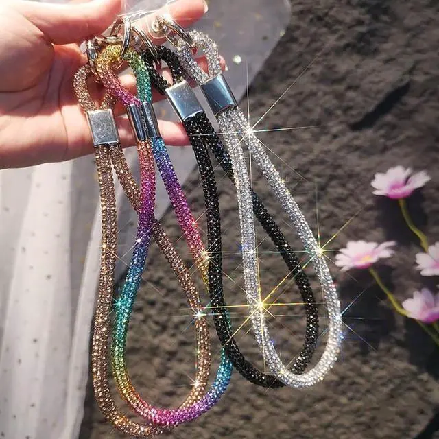 Alt view image 3 of 7 - 4pcs Luxury Diamond Phone Wrist Strap, Cell Phone Lanyards for Women, Short Phone Lanyard with Phone Tether Tab, Glitter Phone Strap Wrist Lanyard, Multicolor, Gold, Silver, Black