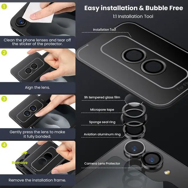 Alt view image 6 of 6 - for Z Flip 7 Camera Lens Protector Case Cover - Ultra HD Anti-Reflective Tempered Metal Glass Anti Scratch Rear Camera Screen Protector Film for Samsung Galaxy Z Flip 7 5G Accessories,Black