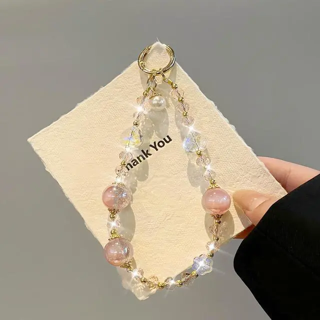 Alt view image 3 of 7 - Sparkling Pink Phone Charm, Beaded Phone Wrist Strap For Women