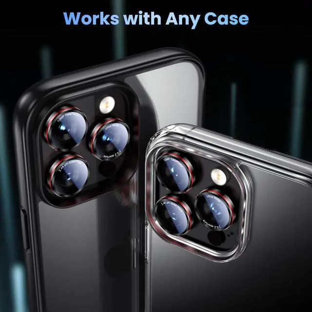 Alt view image 5 of 7 - for iPhone (17/16/15/14 Pro Max) and iPhone (17/16/15/14 Pro) Camera Lens Protector - Military-Grade Tempered Glass Metal Camera Cover, Black+Red