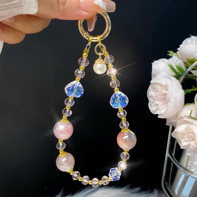 Alt view image 7 of 7 - Sparkling Pink Phone Charm, Beaded Phone Wrist Strap For Women