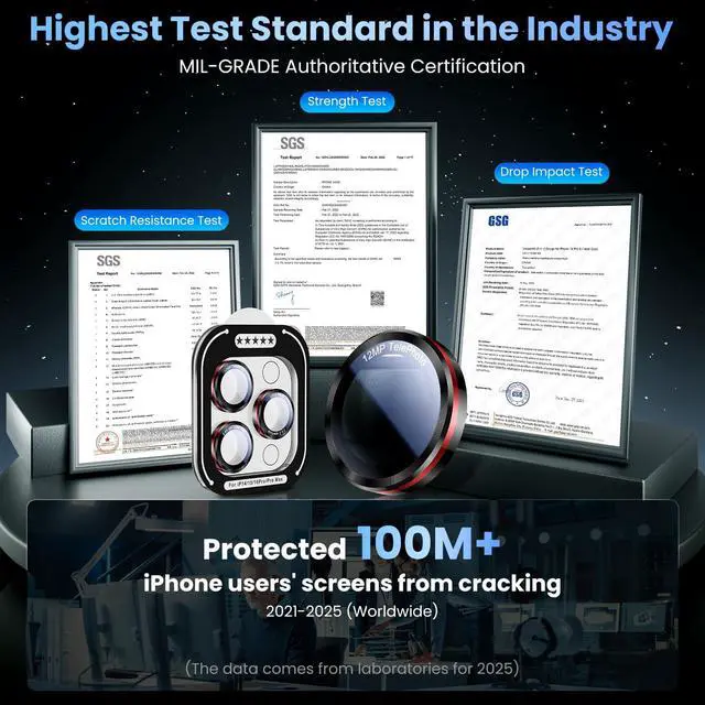 Alt view image 6 of 7 - for iPhone (17/16/15/14 Pro Max) and iPhone (17/16/15/14 Pro) Camera Lens Protector - Military-Grade Tempered Glass Metal Camera Cover, Black+Red