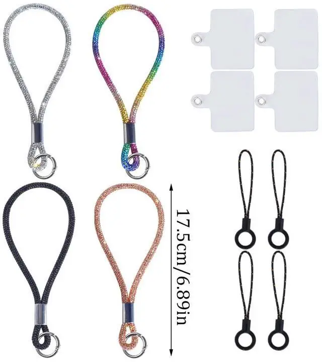 Alt view image 4 of 7 - 4pcs Luxury Diamond Phone Wrist Strap, Cell Phone Lanyards for Women, Short Phone Lanyard with Phone Tether Tab, Glitter Phone Strap Wrist Lanyard, Multicolor, Gold, Silver, Black