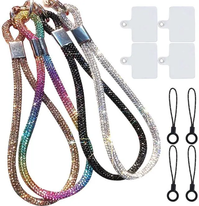 Main image of 4pcs Luxury Diamond Phone Wrist Strap, Cell Phone Lanyards for Women, Short Phone Lanyard with Phone Tether Tab, Glitter Phone Strap Wrist Lanyard, Multicolor, Gold, Silver, Black