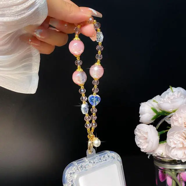 Alt view image 5 of 7 - Sparkling Pink Phone Charm, Beaded Phone Wrist Strap For Women