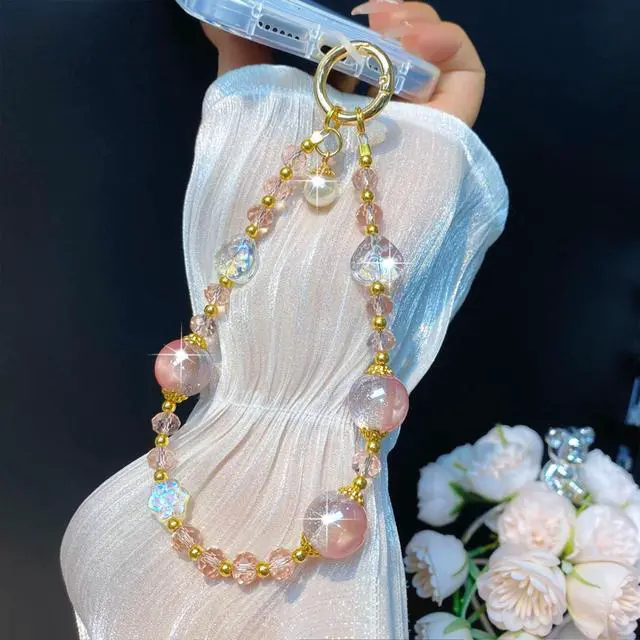 Alt view image 6 of 7 - Sparkling Pink Phone Charm, Beaded Phone Wrist Strap For Women