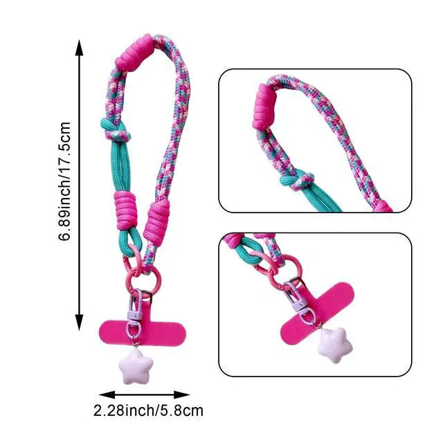Alt view image 2 of 7 - 3 Pack Adjustable Braided Cell Phone Wrist Strap with Star Keychain Charm