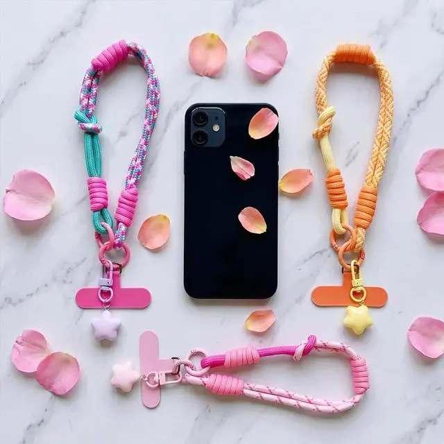 Alt view image 7 of 7 - 3 Pack Adjustable Braided Cell Phone Wrist Strap with Star Keychain Charm
