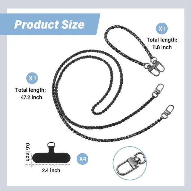 Alt view image 2 of 7 - 2 Pack Phone Chain Crossbody Phone Strap Lanyard Metal Neck Wrist Bracelet Chain Charm with Tether Tab for Women(Deep Black)