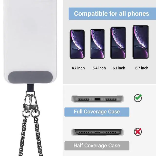 Alt view image 4 of 7 - 2 Pack Phone Chain Crossbody Phone Strap Lanyard Metal Neck Wrist Bracelet Chain Charm with Tether Tab for Women(Deep Black)