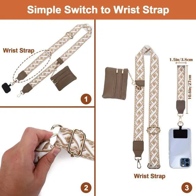 Alt view image 6 of 7 - Clip and Go Strap for Phone with Wallet Crossbody, Phone Strap with Zippered Wallet, Adjustable Anti Theft Cellphone Lanyard for Women, Cellphone Chain Accessories,Multicolor 5