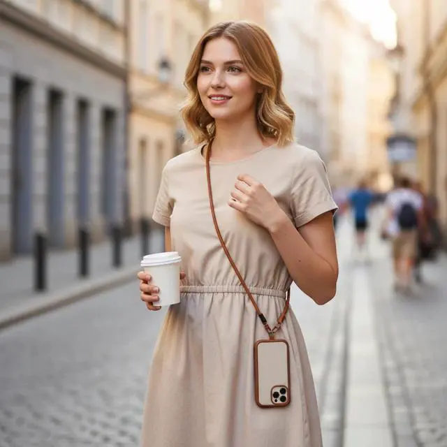Alt view image 2 of 6 - Phone Leather Lanyard, Adjustable Crossbody Phone Strap (Brown)