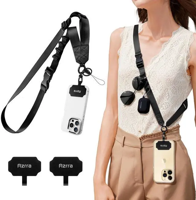 Main image of Phone Lanyard Crossbody, Cellphone Lanyard for Around the Neck, Adjustable Anti Theft Phone Strap, Black Crossbody Strap for iPhone Case, Keys, Earphone, Sunglasses, Wallet