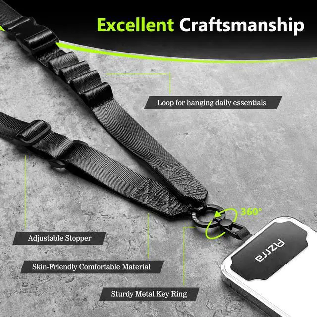 Alt view image 2 of 5 - Phone Lanyard Crossbody, Cellphone Lanyard for Around the Neck, Adjustable Anti Theft Phone Strap, Black Crossbody Strap for iPhone Case, Keys, Earphone, Sunglasses, Wallet