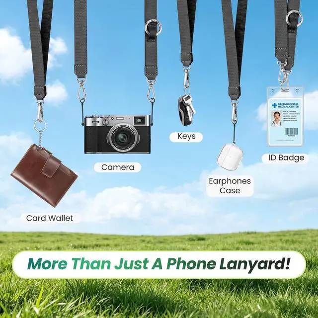 Alt view image 4 of 7 - Multifunctional Phone Lanyard, 3 in 1 Cell Phone Detachable Adjustable Crossbody Strap & Neck Lanyard & Wrist Lanyard with 2x Tether Tab for Most Smartphones, Outdoor Travel Essential Black