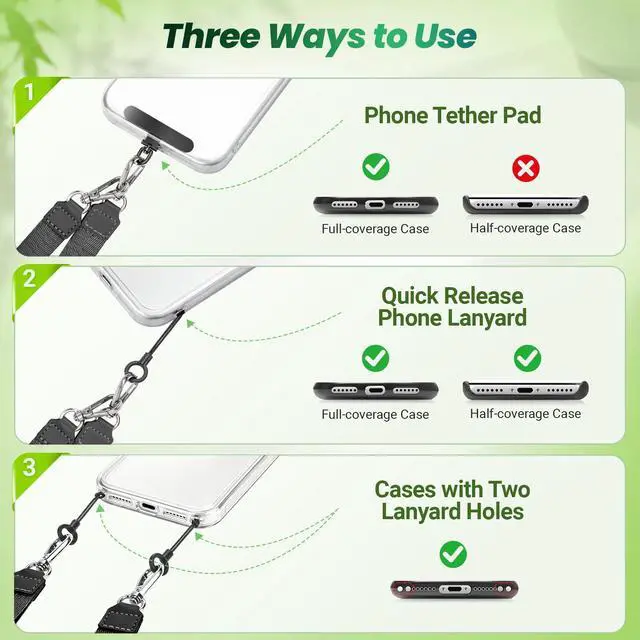 Alt view image 3 of 7 - Multifunctional Phone Lanyard, 3 in 1 Cell Phone Detachable Adjustable Crossbody Strap & Neck Lanyard & Wrist Lanyard with 2x Tether Tab for Most Smartphones, Outdoor Travel Essential Black
