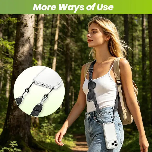 Alt view image 5 of 7 - Multifunctional Phone Lanyard, 3 in 1 Cell Phone Detachable Adjustable Crossbody Strap & Neck Lanyard & Wrist Lanyard with 2x Tether Tab for Most Smartphones, Outdoor Travel Essential Black