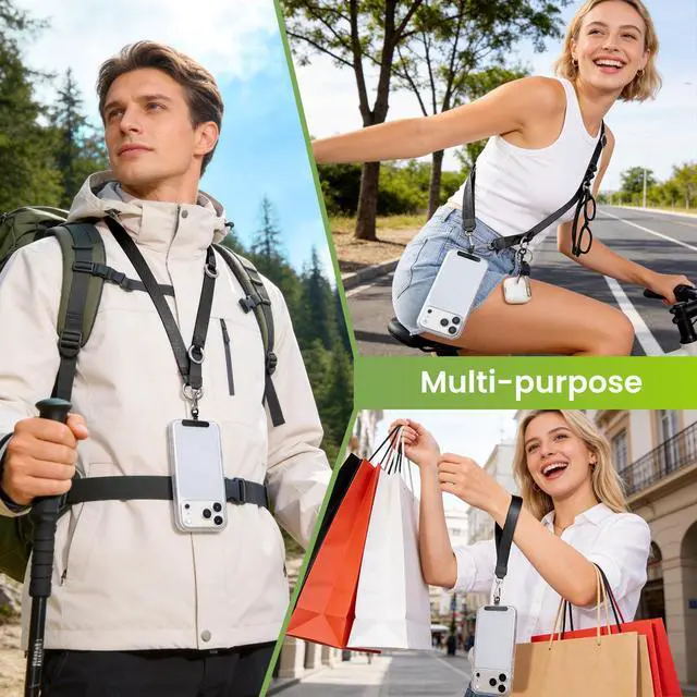 Alt view image 6 of 7 - Multifunctional Phone Lanyard, 3 in 1 Cell Phone Detachable Adjustable Crossbody Strap & Neck Lanyard & Wrist Lanyard with 2x Tether Tab for Most Smartphones, Outdoor Travel Essential Black